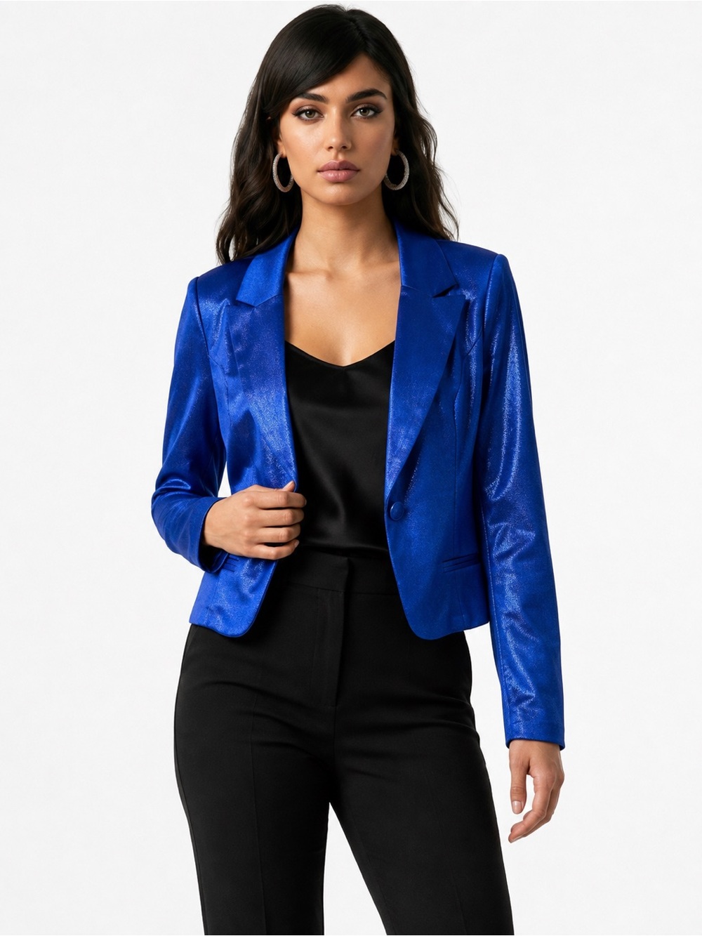 Ashley by 26 International Metallic Cobalt Blue Cropped Blazer XL